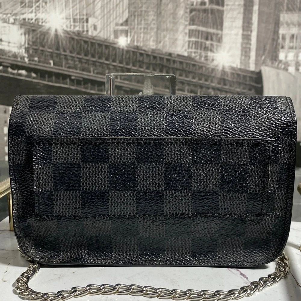 Black Checkered Chain Shoulder Bag - Women's Crossbody